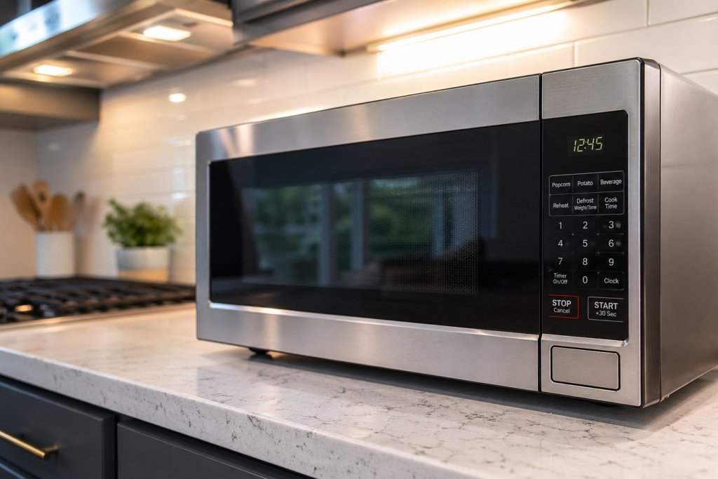countertop microwave on kitchen counter — buying guide